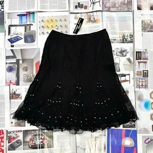 NWT Spenser Jeremy fairy black & gold beaded mesh layered midi skirt size S/27